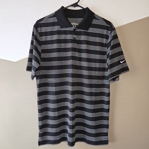 Nike Golf Tour Performance Dri-Fit Black White Striped Polo Shirt Size Small